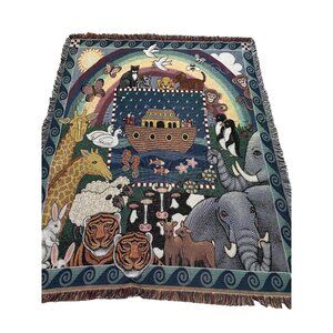 VTG Noahs Ark Tapestry Throw blanket  Nursery American Weavers Cotton & Acrylic